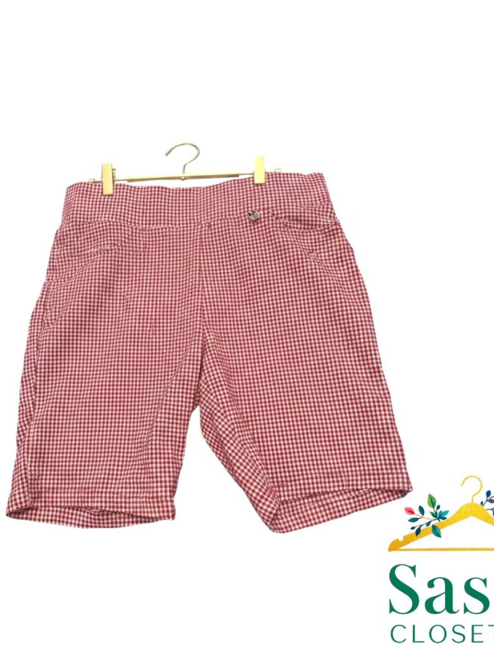 Tommy Hilfiger Bermuda Shorts 14 EUC Red White Gingham Plaid Pull On Stretch